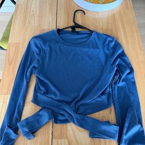 Windsor Blue Ribbed Long Sleeve Crop Top